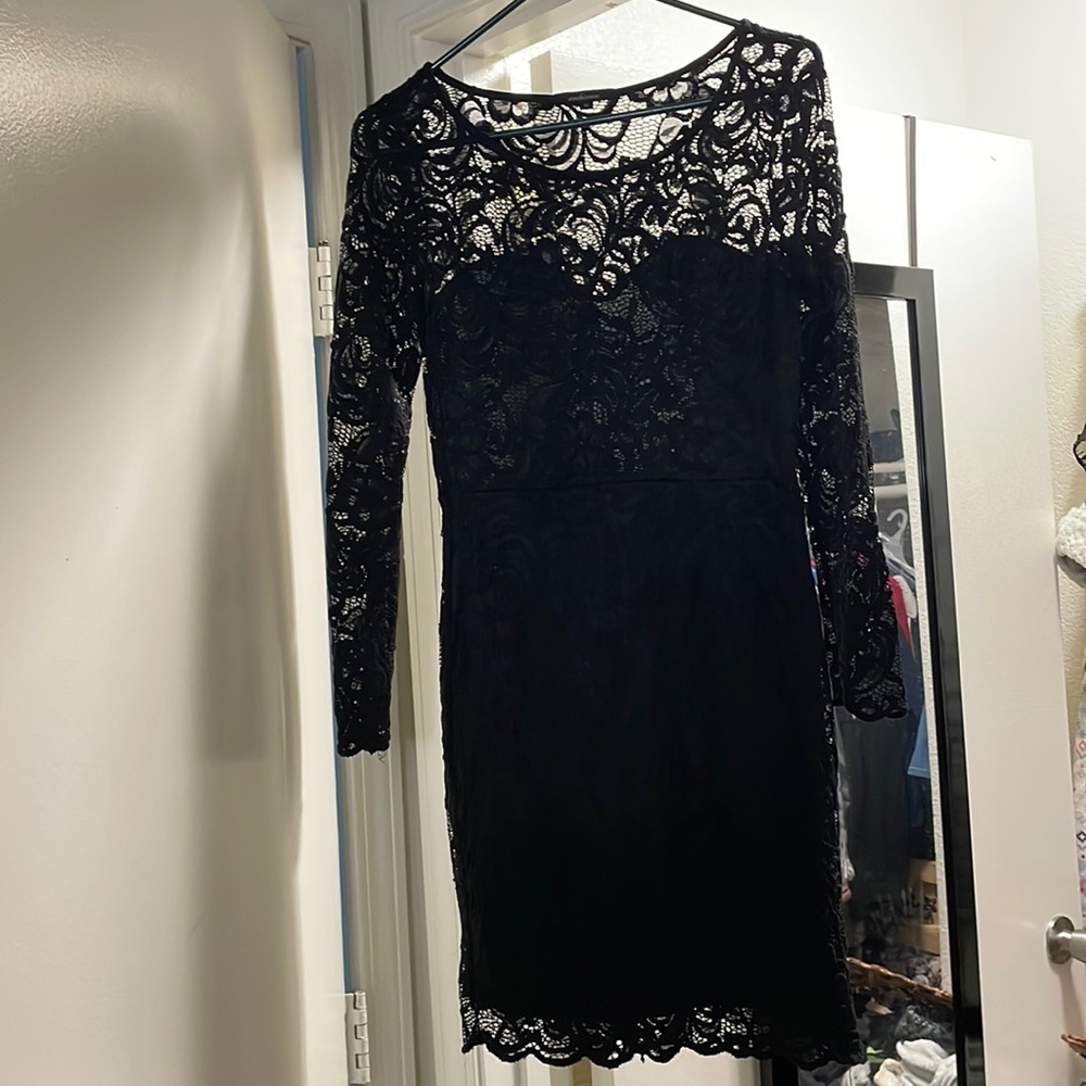Little black lace dress with long sleeves. Size M